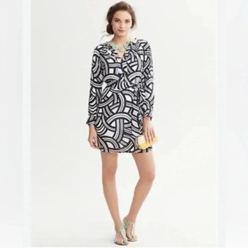 Banana Republic Womens black and cream geometric belted dress size 4